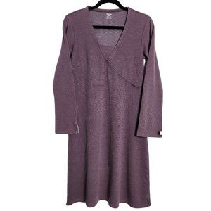 Toad & Co  Tomboy Faux Wrap Dress Long Sleeve Purple Micro Stripe Medium